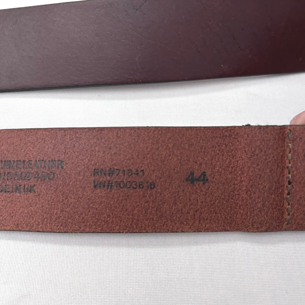 LL Bean Belt Mens 44 Burgundy Brown Leather Elastic Stretch Brass Buckle UK Made